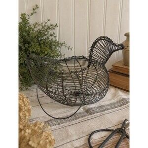 Primitive Wire Egg Basket Rustic Farmhouse Decor Chicken Shape